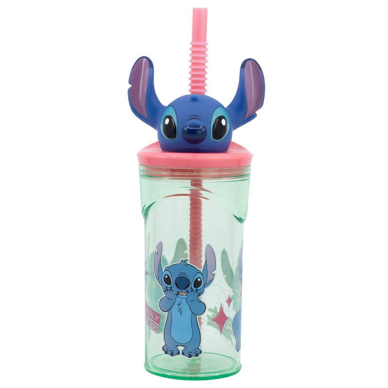 VASO C/PAJITA STITCH 3D 360 ML.